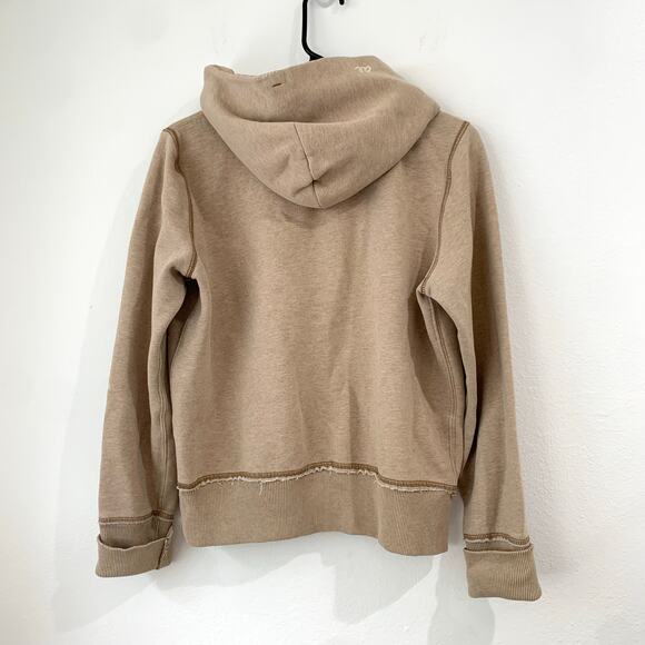 VTG Y2K American Eagle Womens Large Graphic Hoodie Pullover Tan Raw Edges Henley - Picture 2 of 15